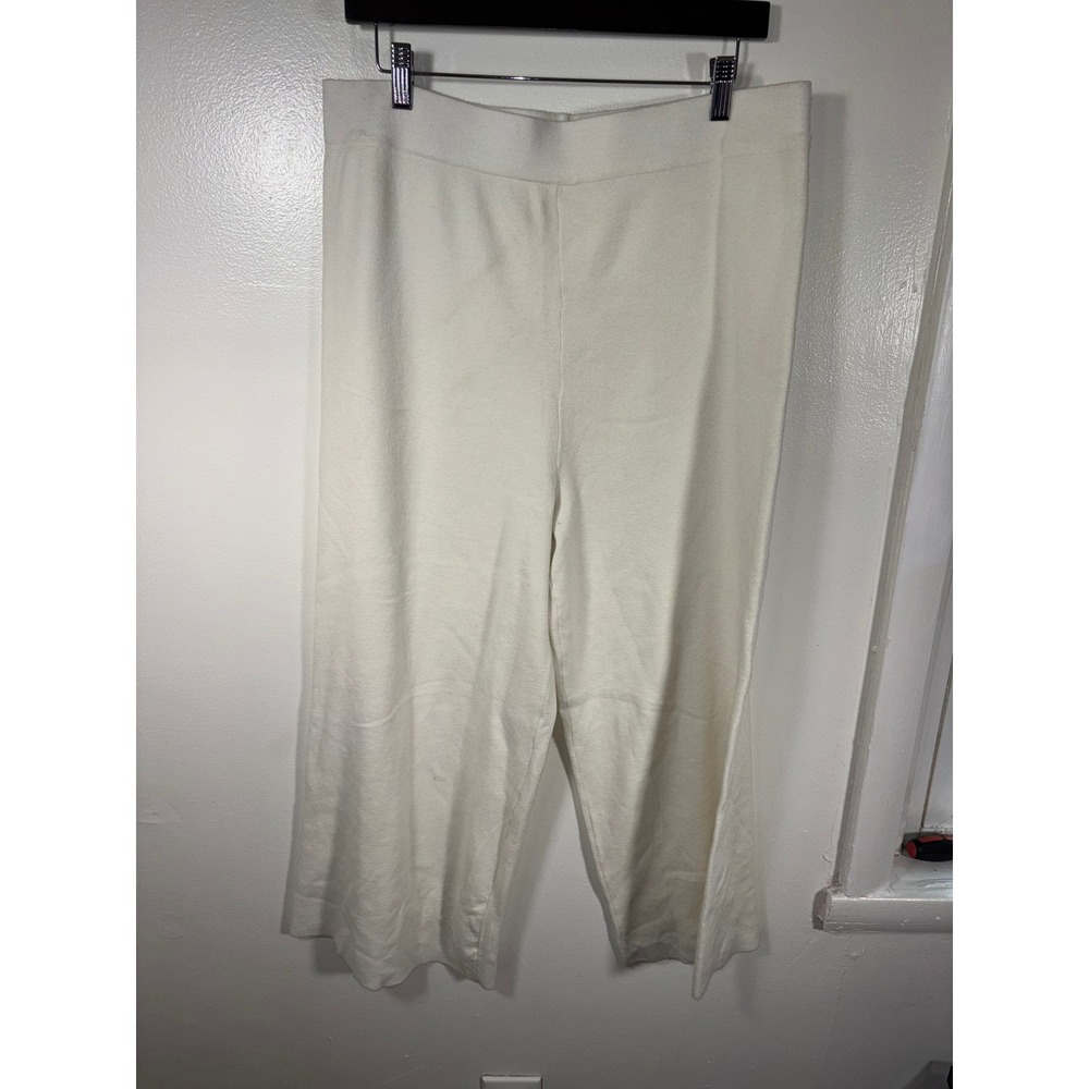 Cashmere Wide Leg Sweatpants Womens 2XL Cream White Knit Loungewear Quiet Luxury